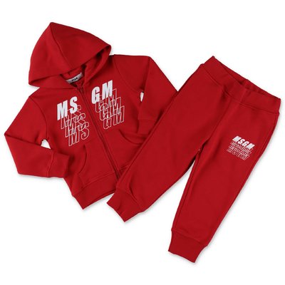 MSGM red cotton sweatshirt and sweatpants tracksuit set