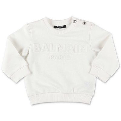 Balmain white logo detail cotton sweatshirt