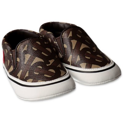 Burberry brown monogram print prewalker shoes
