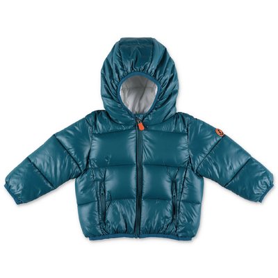 Save the Duck petrol green nylon down jacket with hood